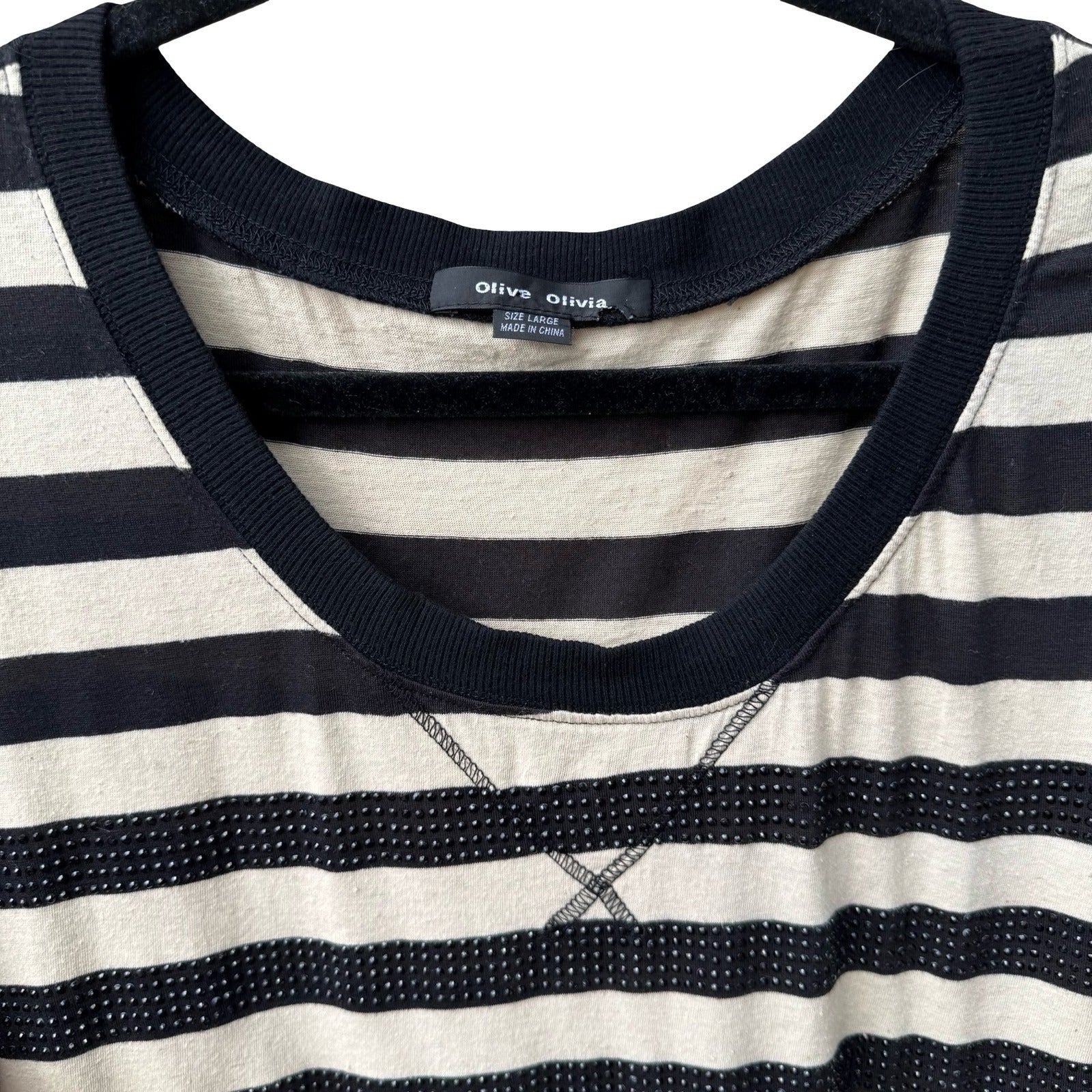 Olive Olivia Parisian Nautical Edgy Striped Studded Cotton Linen Top Womens L