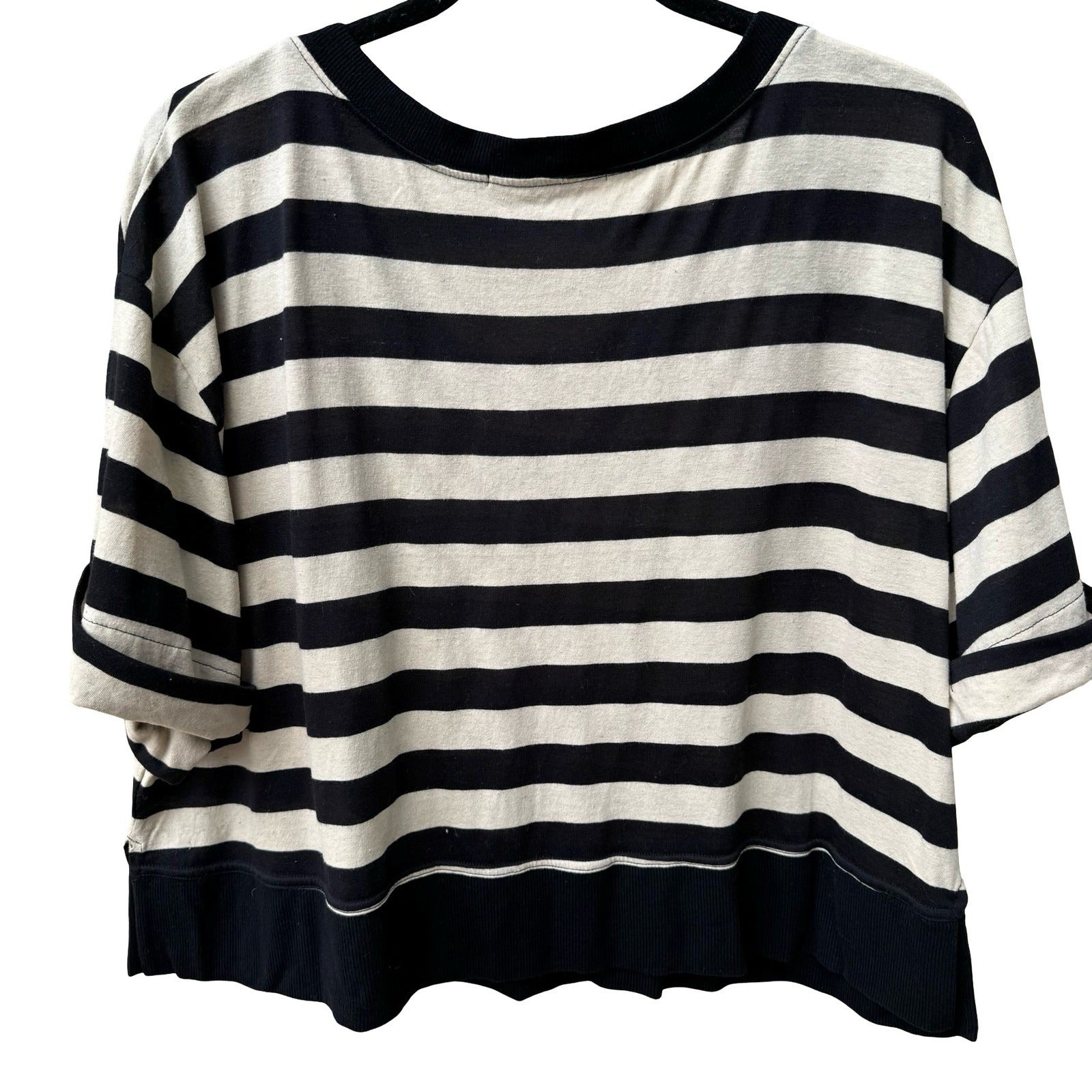 Olive Olivia Parisian Nautical Edgy Striped Studded Cotton Linen Top Womens L