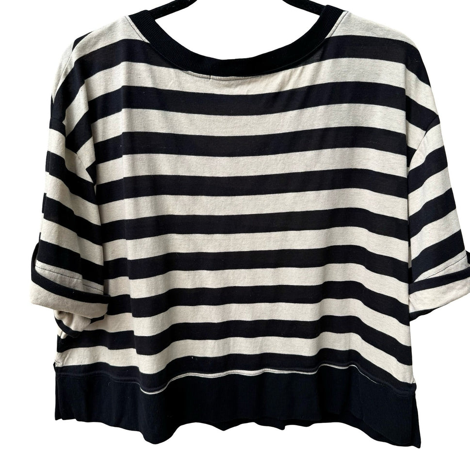 Olive Olivia Parisian Nautical Edgy Striped Studded Cotton Linen Top Womens L