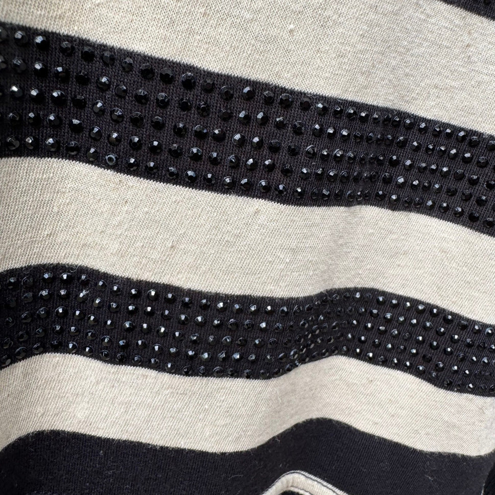 Olive Olivia Parisian Nautical Edgy Striped Studded Cotton Linen Top Womens L