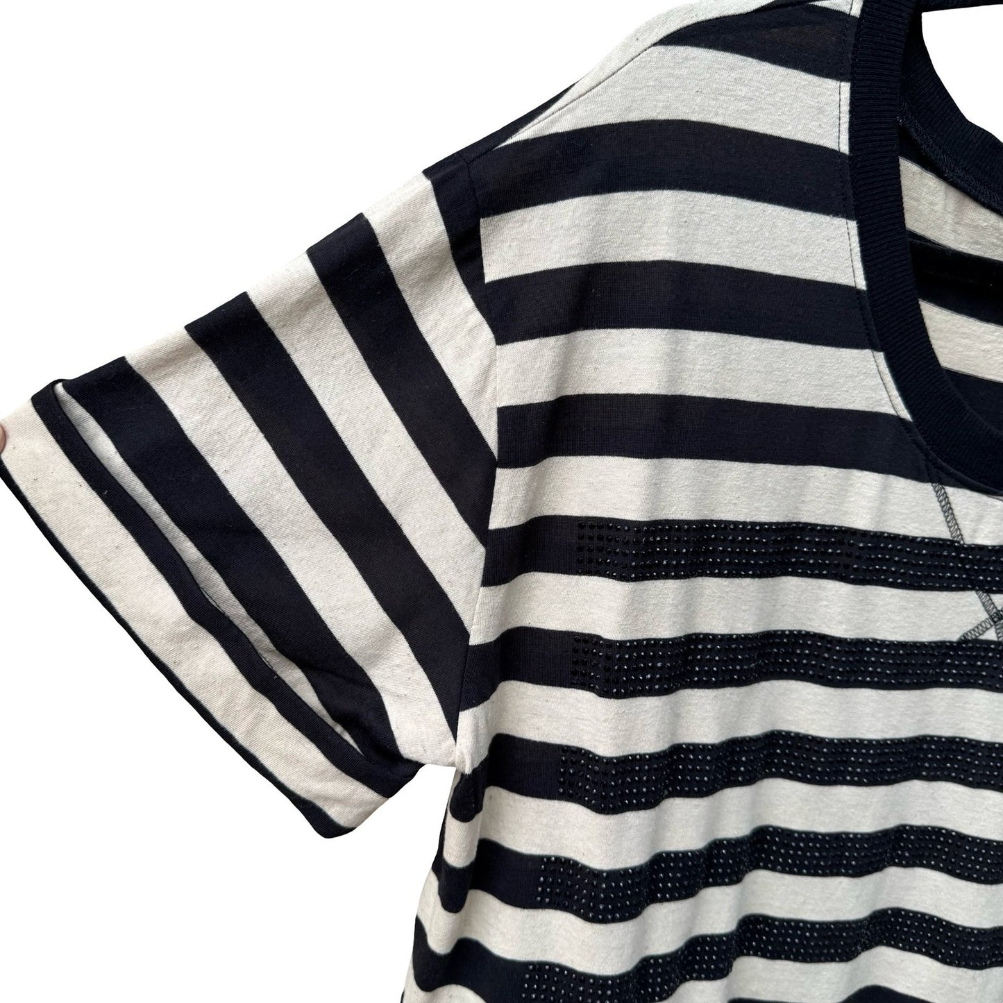 Olive Olivia Parisian Nautical Edgy Striped Studded Cotton Linen Top Womens L