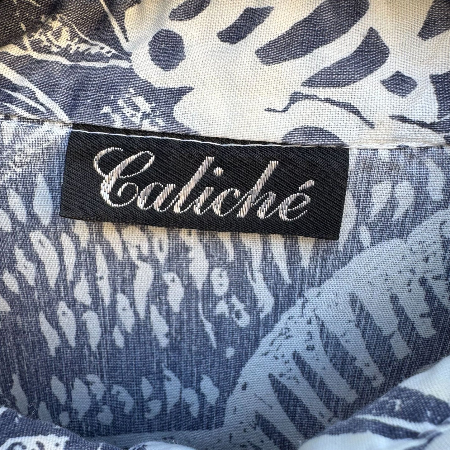 Caliché Vintage Womens Short-Sleeve Navy Tropical Elastic Hem Hawaiian Top L