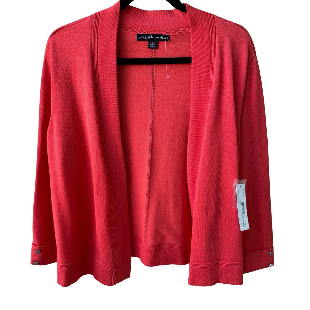 United States Sweaters Minimalist Layering Open Front Pointelle Cardigan Red L