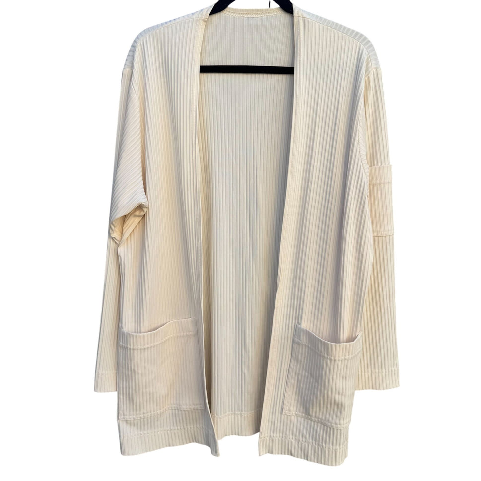 Staples Vintage Womens Ribbed Polyester Blend Long Sleeve Open Front Cream Cardigan