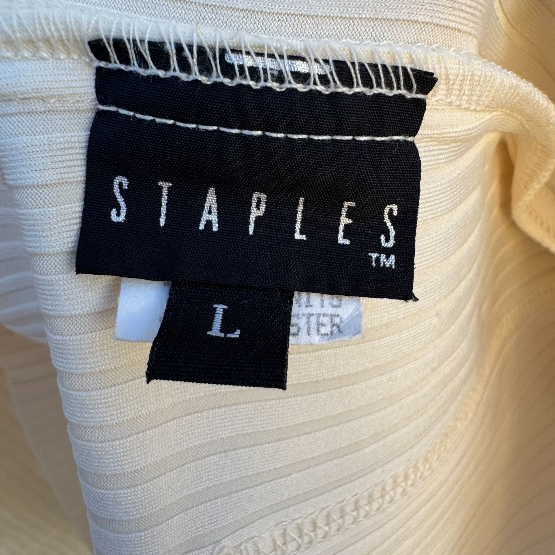 Staples Vintage Womens Ribbed Polyester Blend Long Sleeve Open Front Cream Cardigan