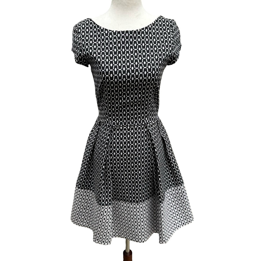 Closet London Mod Preppy Geometric Print Fit Flare Party Cocktail Dress V-Back 8