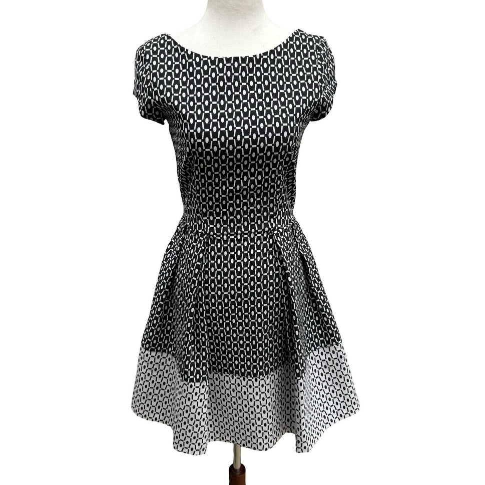 Closet London Mod Preppy Geometric Print Fit Flare Party Cocktail Dress V-Back 8