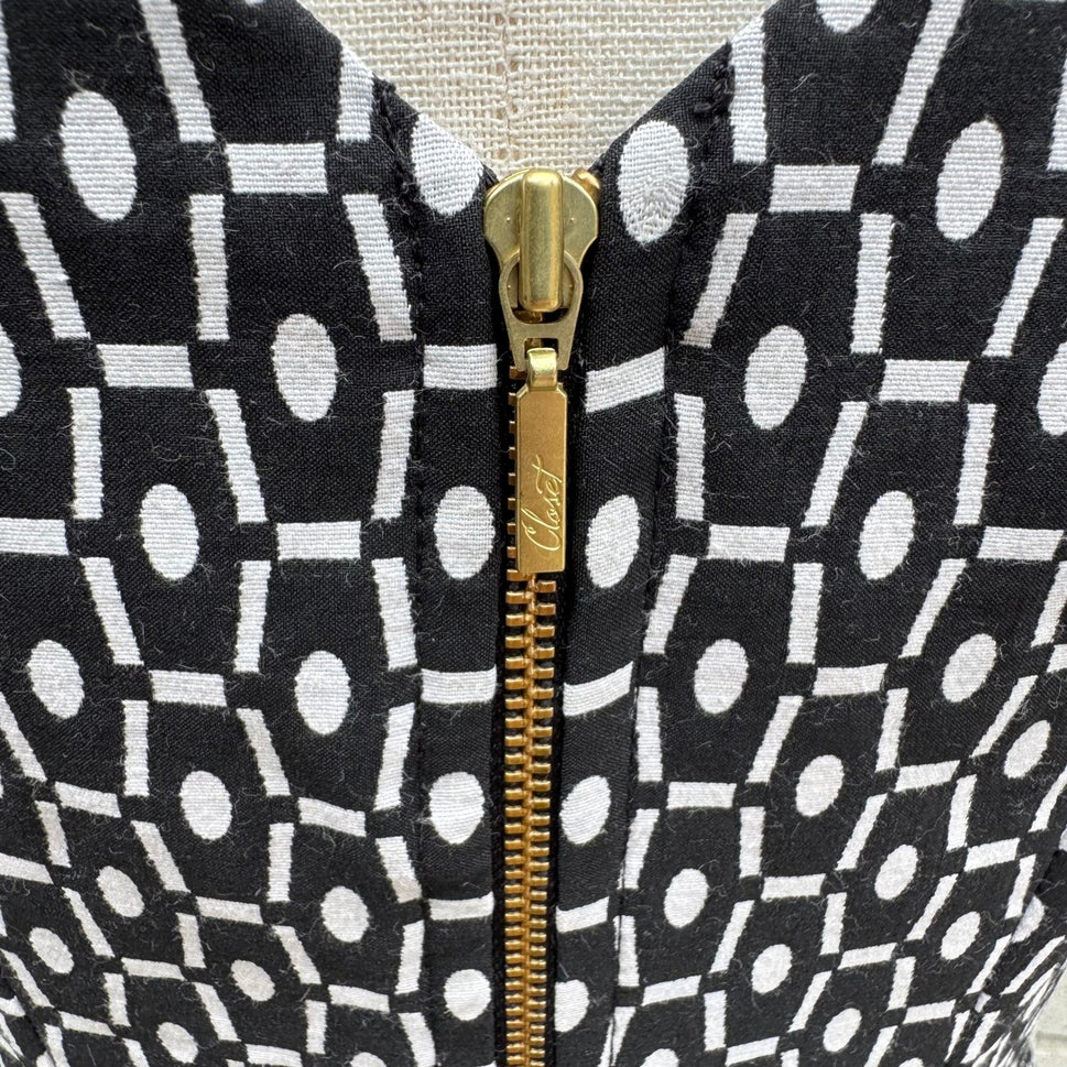 Closet London Mod Preppy Geometric Print Fit Flare Party Cocktail Dress V-Back 8