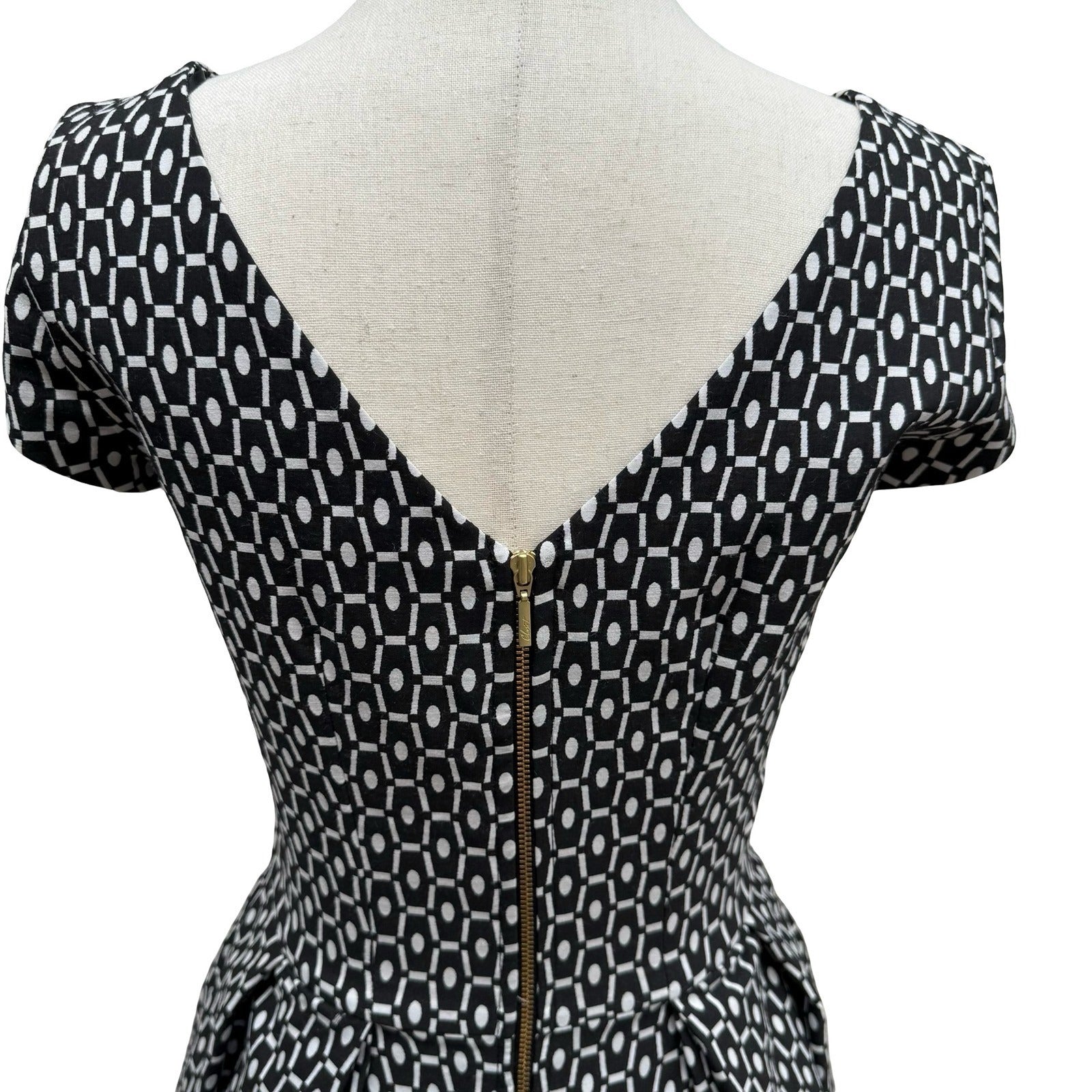 Closet London Mod Preppy Geometric Print Fit Flare Party Cocktail Dress V-Back 8
