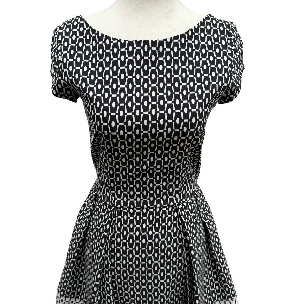 Closet London Mod Preppy Geometric Print Fit Flare Party Cocktail Dress V-Back 8