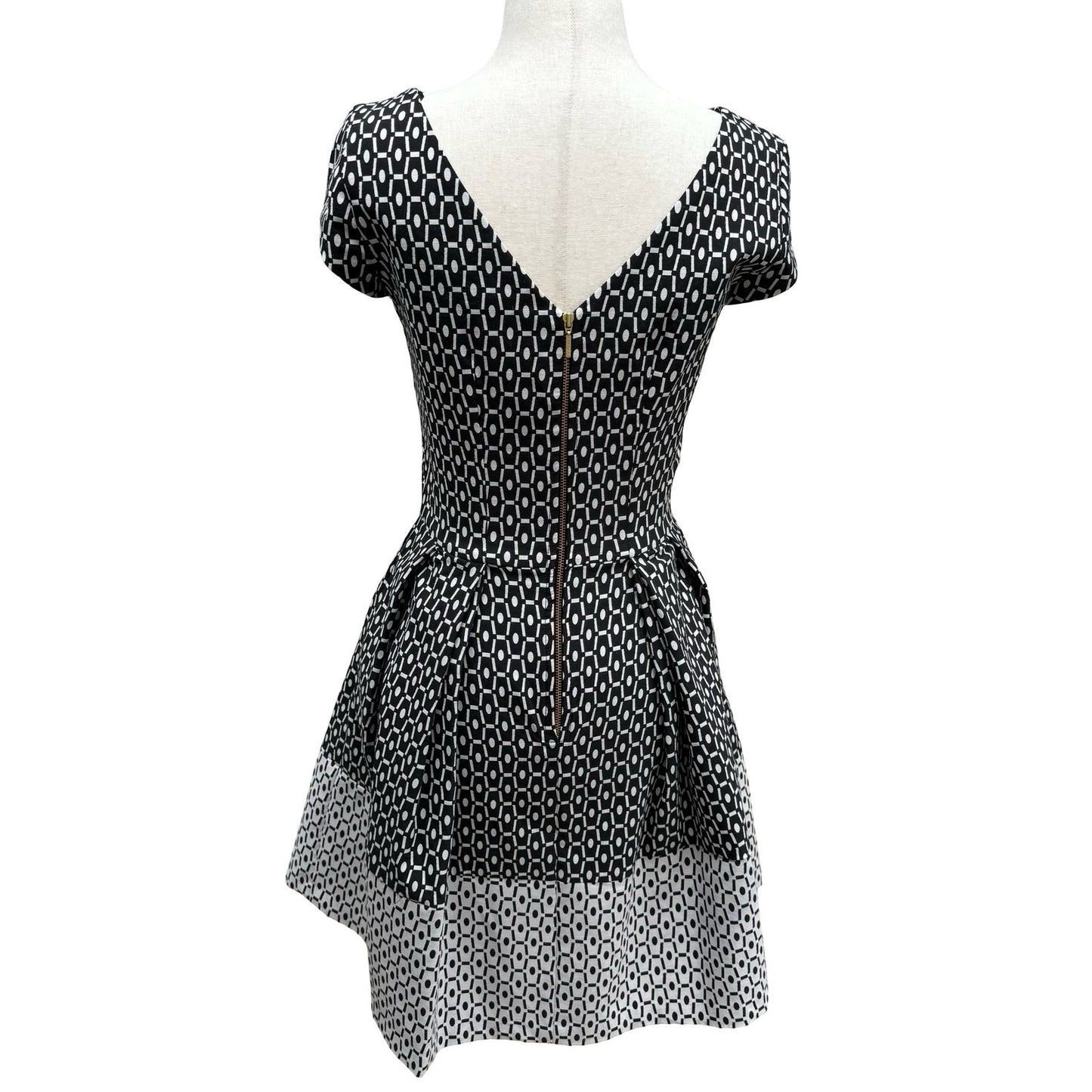 Closet London Mod Preppy Geometric Print Fit Flare Party Cocktail Dress V-Back 8