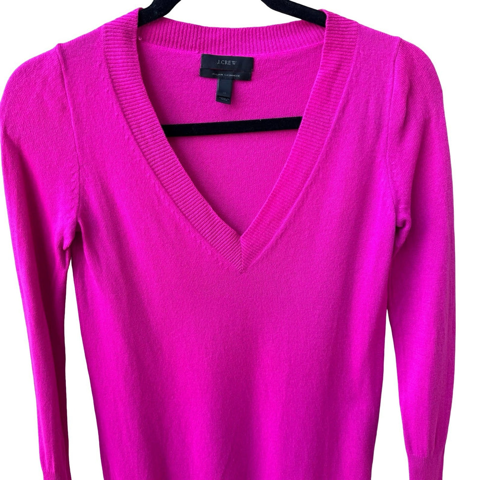 J Crew Italian Cashmere Quiet Luxury Preppy Barbiecore V-Neck Sweater Pink XS