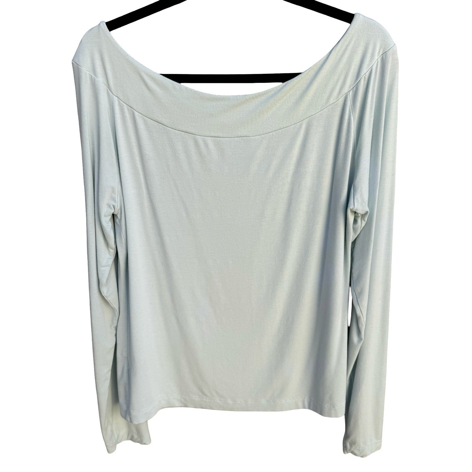 Banana Republic Womens XL Pastel Blue Boat Neck Long Sleeve Stretch Top Minimal