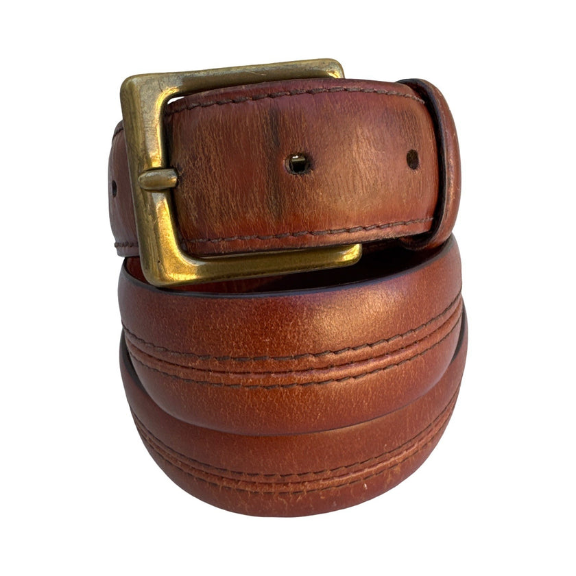 Roundtree Yorke Mens Brown Full Grain Leather Belt Solid Brass Buckle 34 MBC027