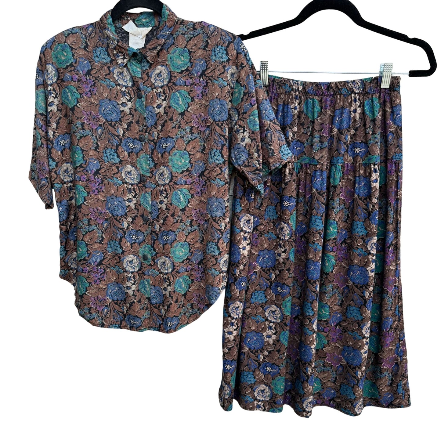 Knock It Off Vintage Womens Floral Patterned 2 Piece Prairie Skirt & Blouse Set