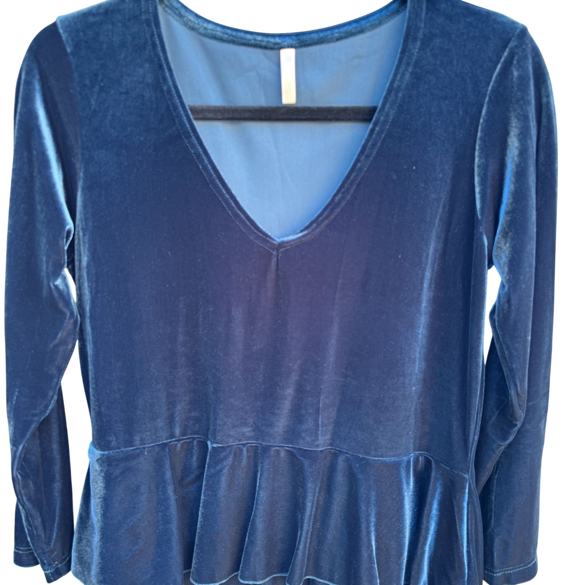 Magdalena Vintage Y2K Velvet Tiered Empire Waist Navy Long Sleeve V-Neck Dress M