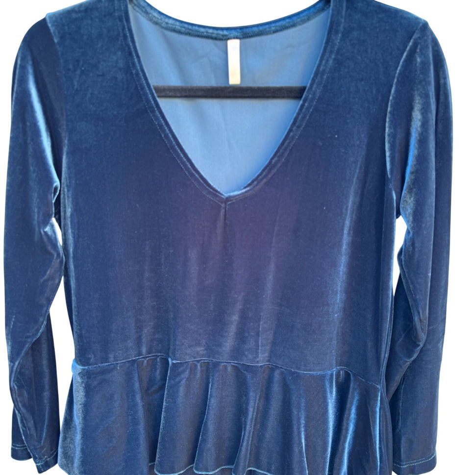 Magdalena Vintage Y2K Velvet Tiered Empire Waist Navy Long Sleeve V-Neck Dress M