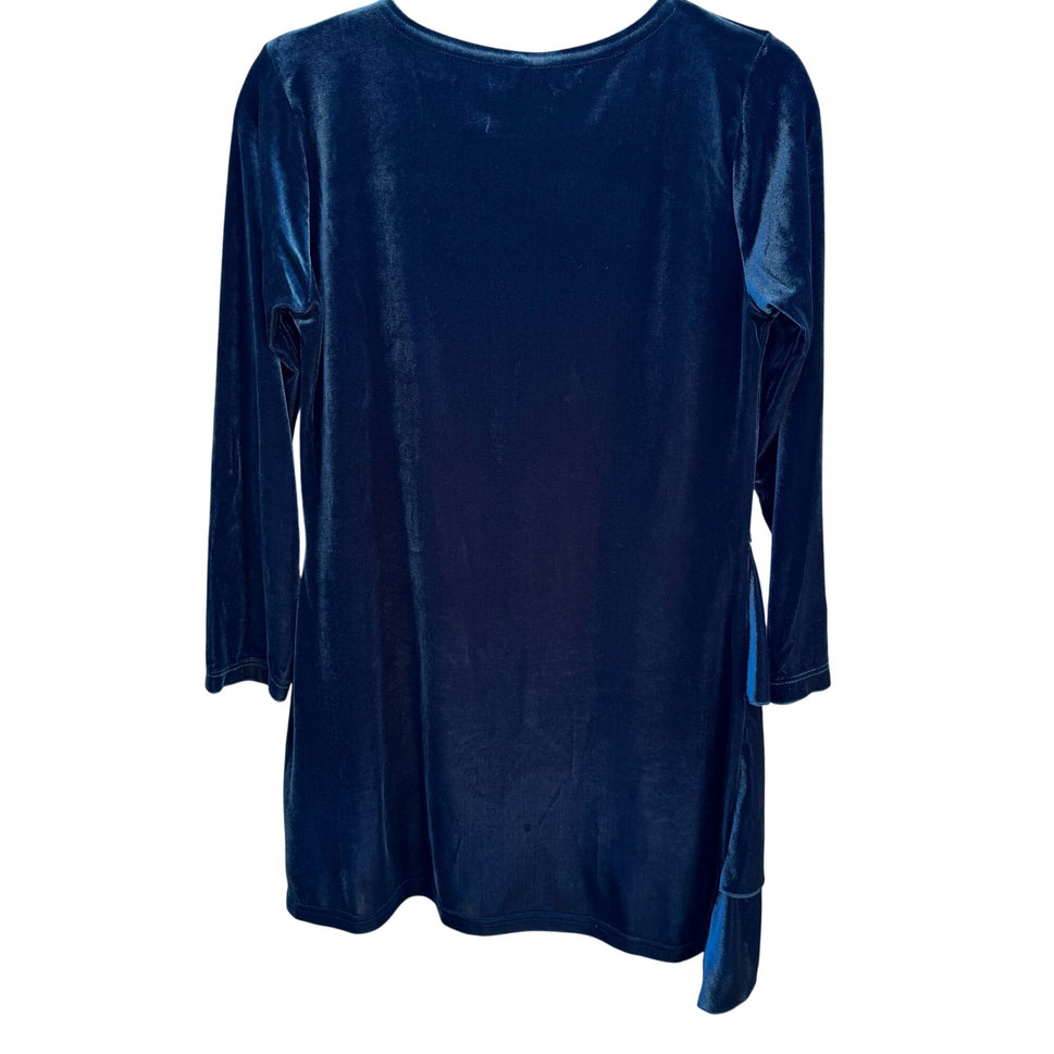 Magdalena Vintage Y2K Velvet Tiered Empire Waist Navy Long Sleeve V-Neck Dress M