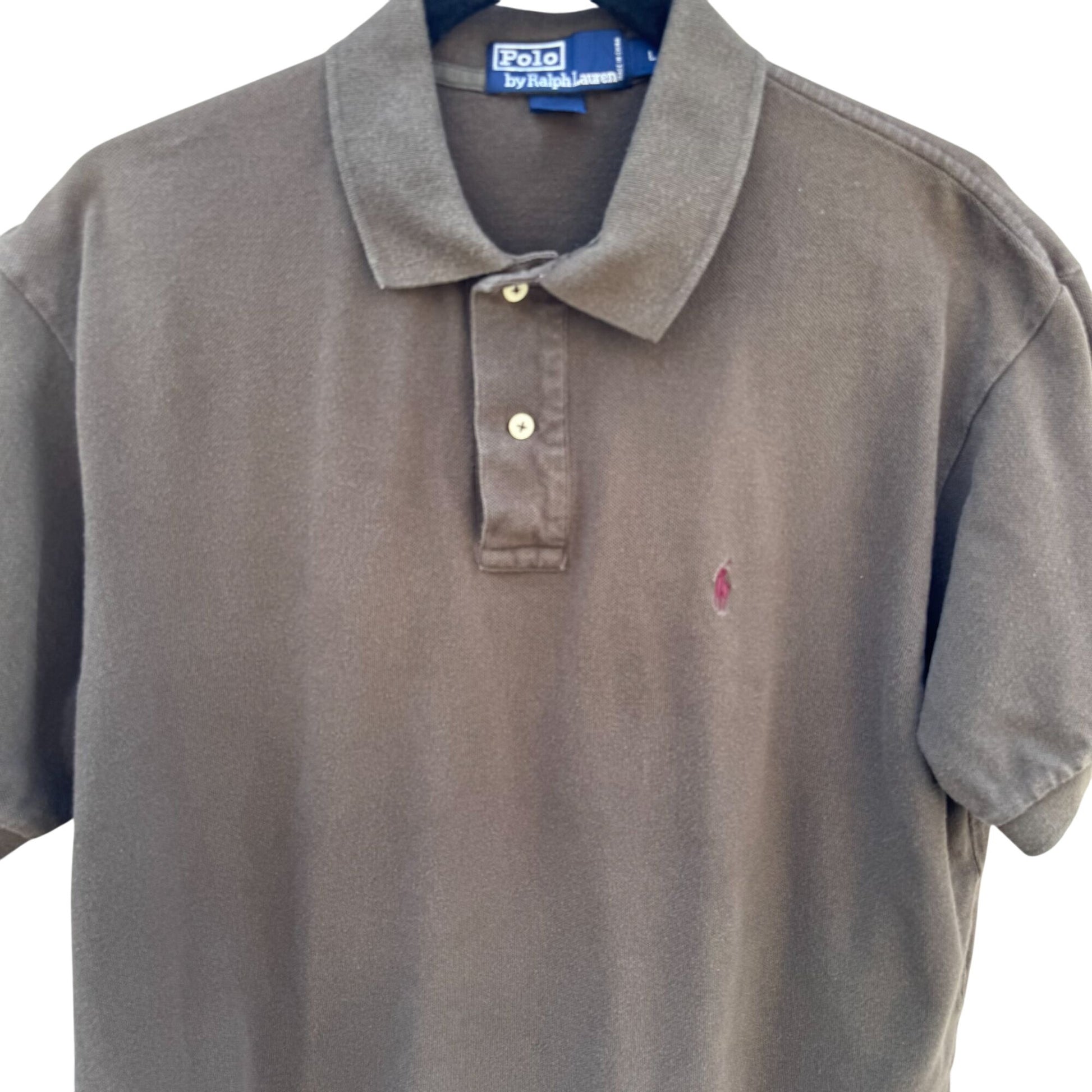 Polo By Ralph Lauren Vintage Mens Preppy Brown Cotton Short Sleeve Polo Shirt L
