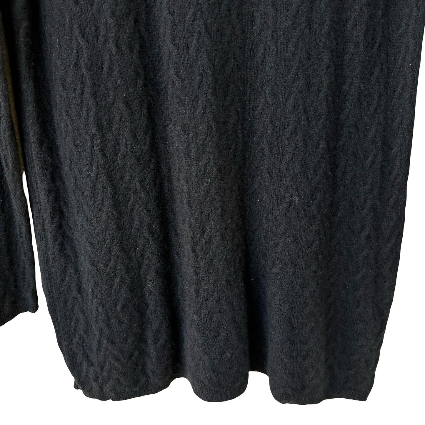 TSE Black 100% Cashmere Chevron Cable Knit V-Neck Sweater Longline Womens Large