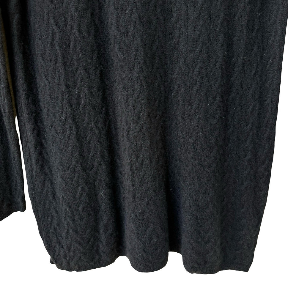 TSE Black 100% Cashmere Chevron Cable Knit V-Neck Sweater Longline Womens Large