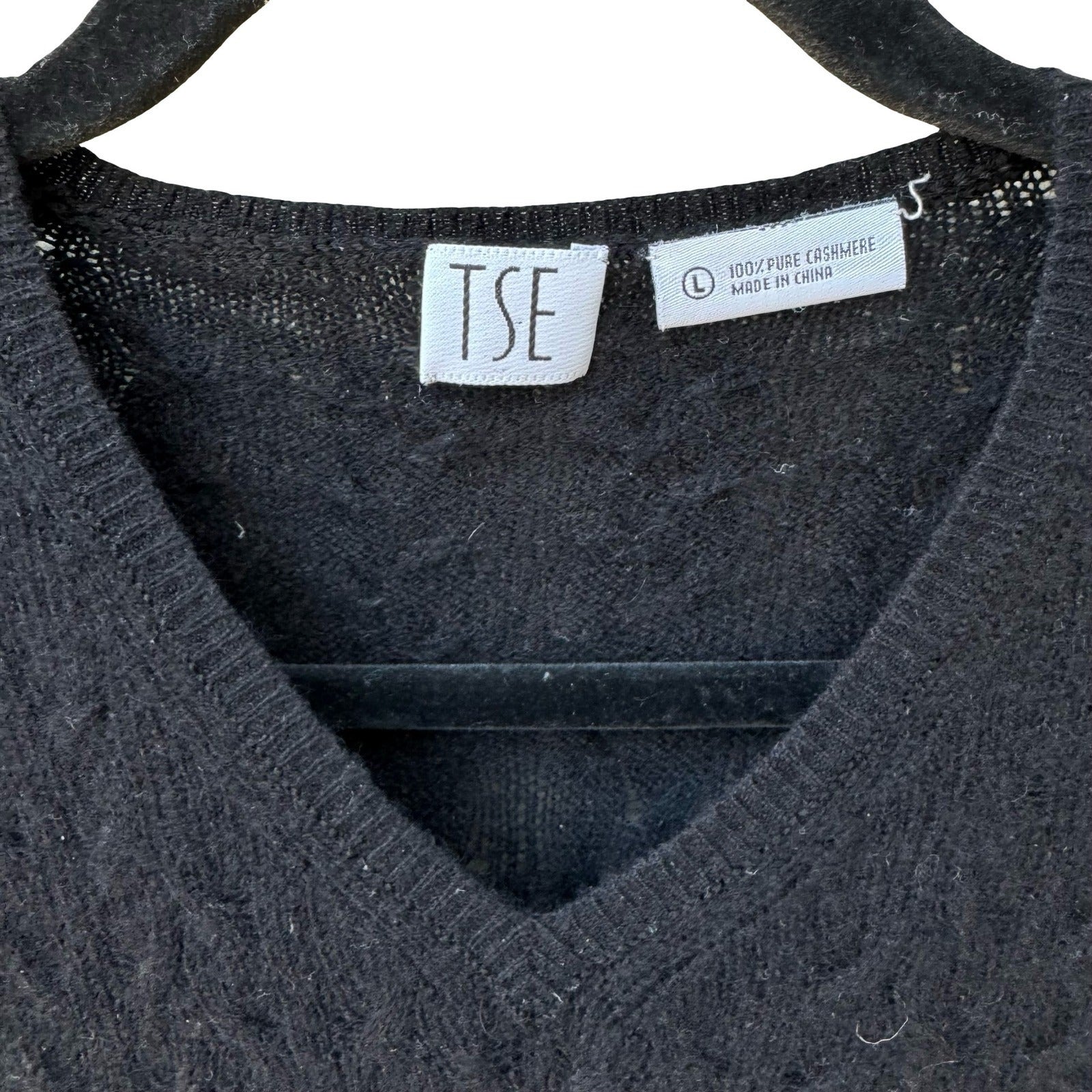 TSE Black 100% Cashmere Chevron Cable Knit V-Neck Sweater Longline Womens Large