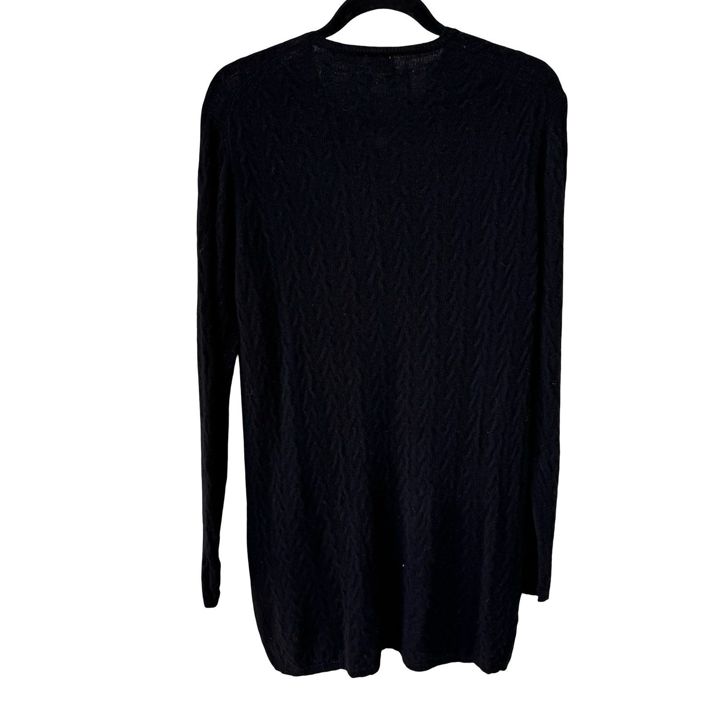 TSE Black 100% Cashmere Chevron Cable Knit V-Neck Sweater Longline Womens Large