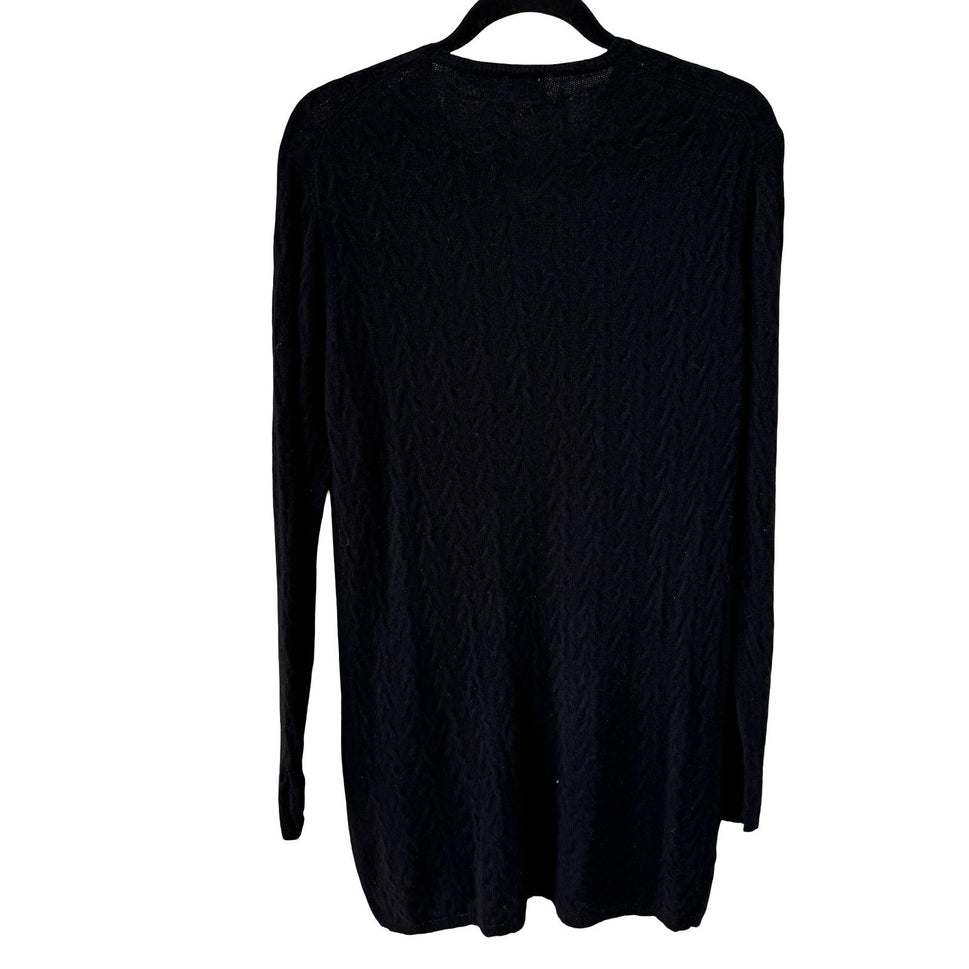 TSE Black 100% Cashmere Chevron Cable Knit V-Neck Sweater Longline Womens Large