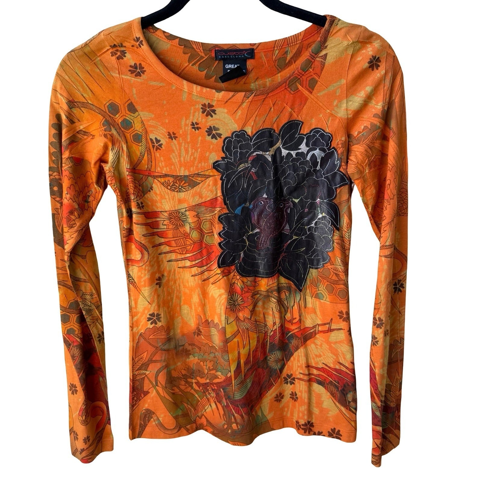 Custo Barcelona Vintage Y2K 90s Cyber Graphic Bird Floral Top Designer Sample 2