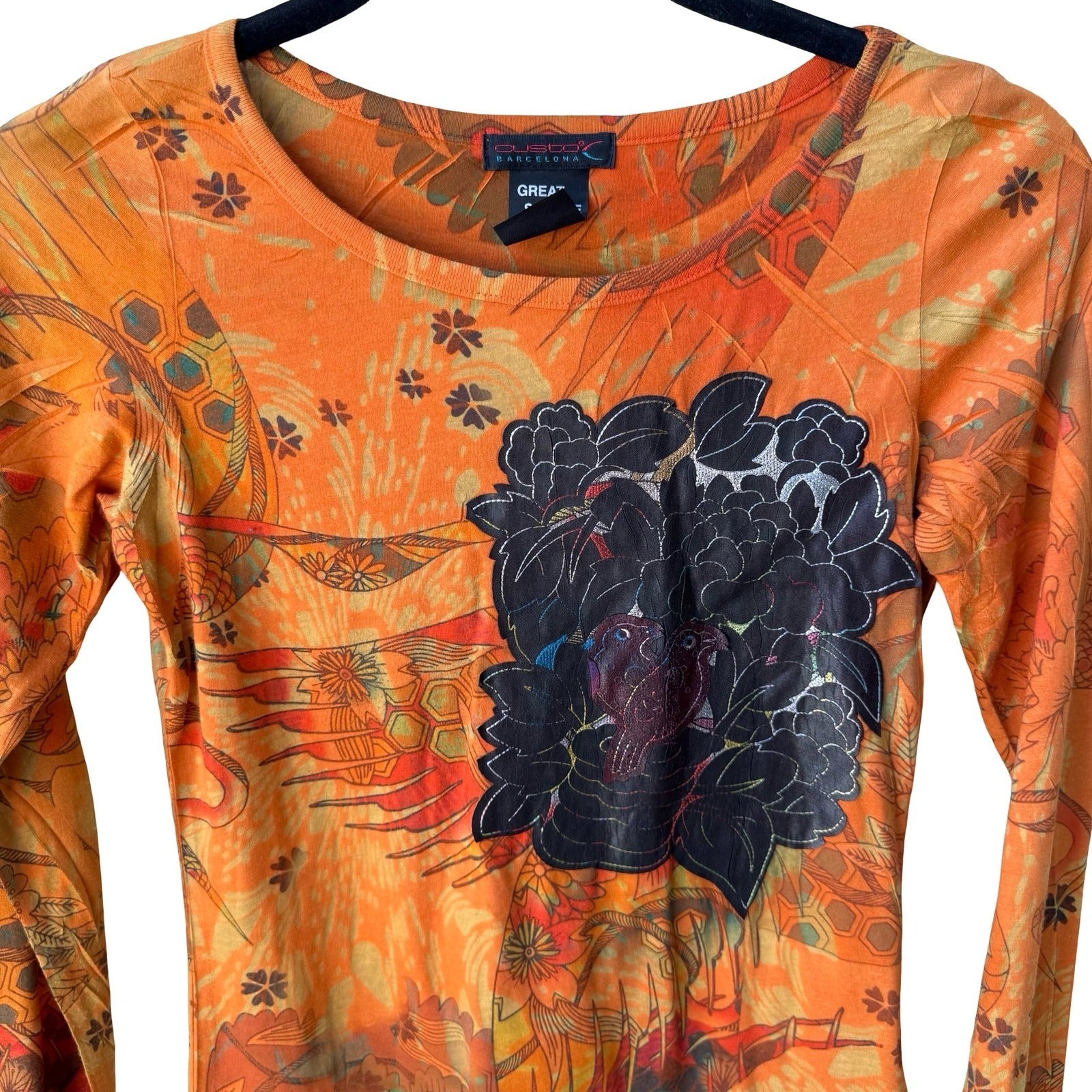 Custo Barcelona Vintage Y2K 90s Cyber Graphic Bird Floral Top Designer Sample 2