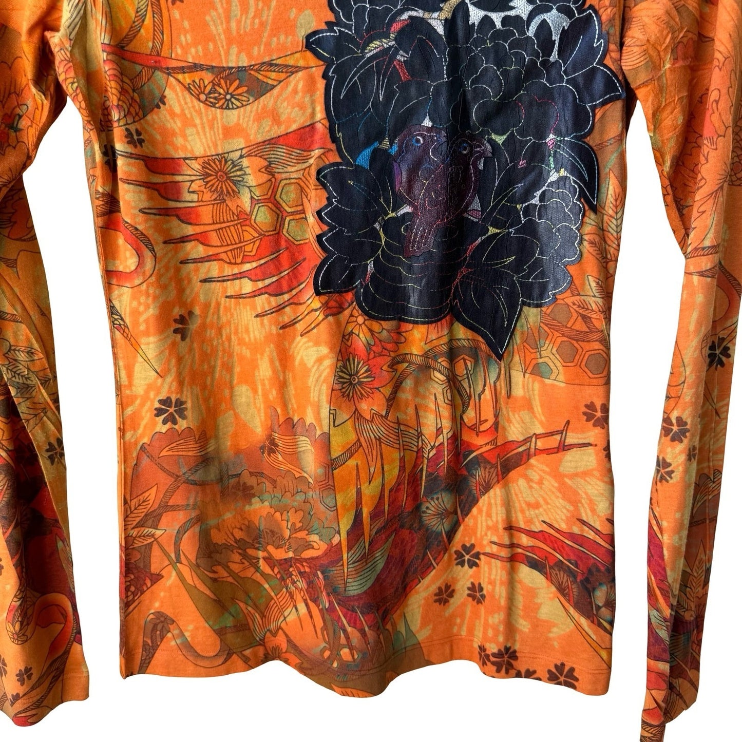 Custo Barcelona Vintage Y2K 90s Cyber Graphic Bird Floral Top Designer Sample 2