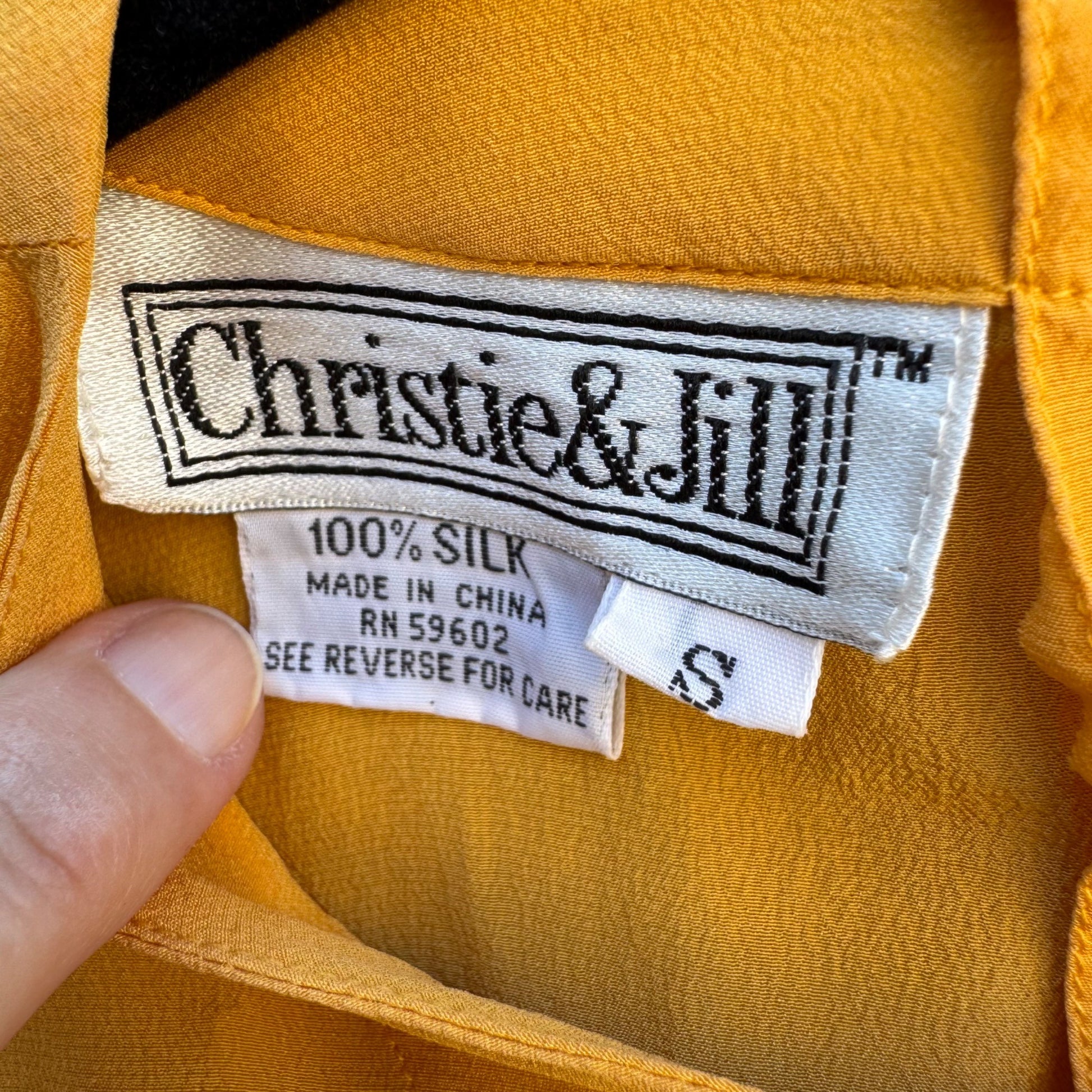 Christie & Jill Vintage Womens Yellow Pure Silk Short Sleeve Keyhole Blouse S