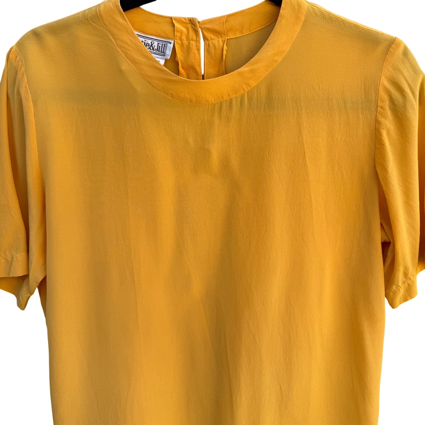 Christie & Jill Vintage Womens Yellow Pure Silk Short Sleeve Keyhole Blouse S