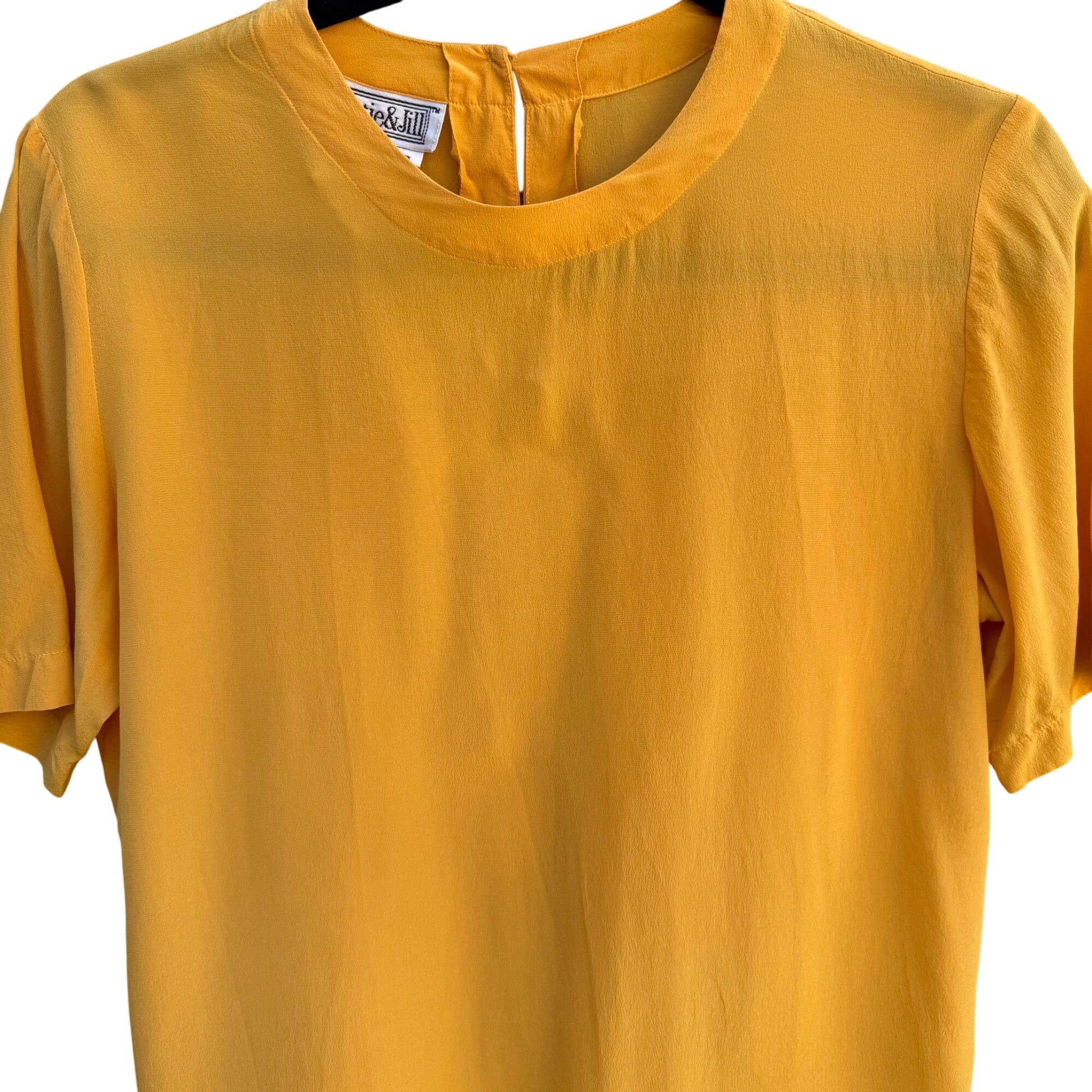 Christie & Jill Vintage Womens Yellow Pure Silk Short Sleeve Keyhole Blouse S