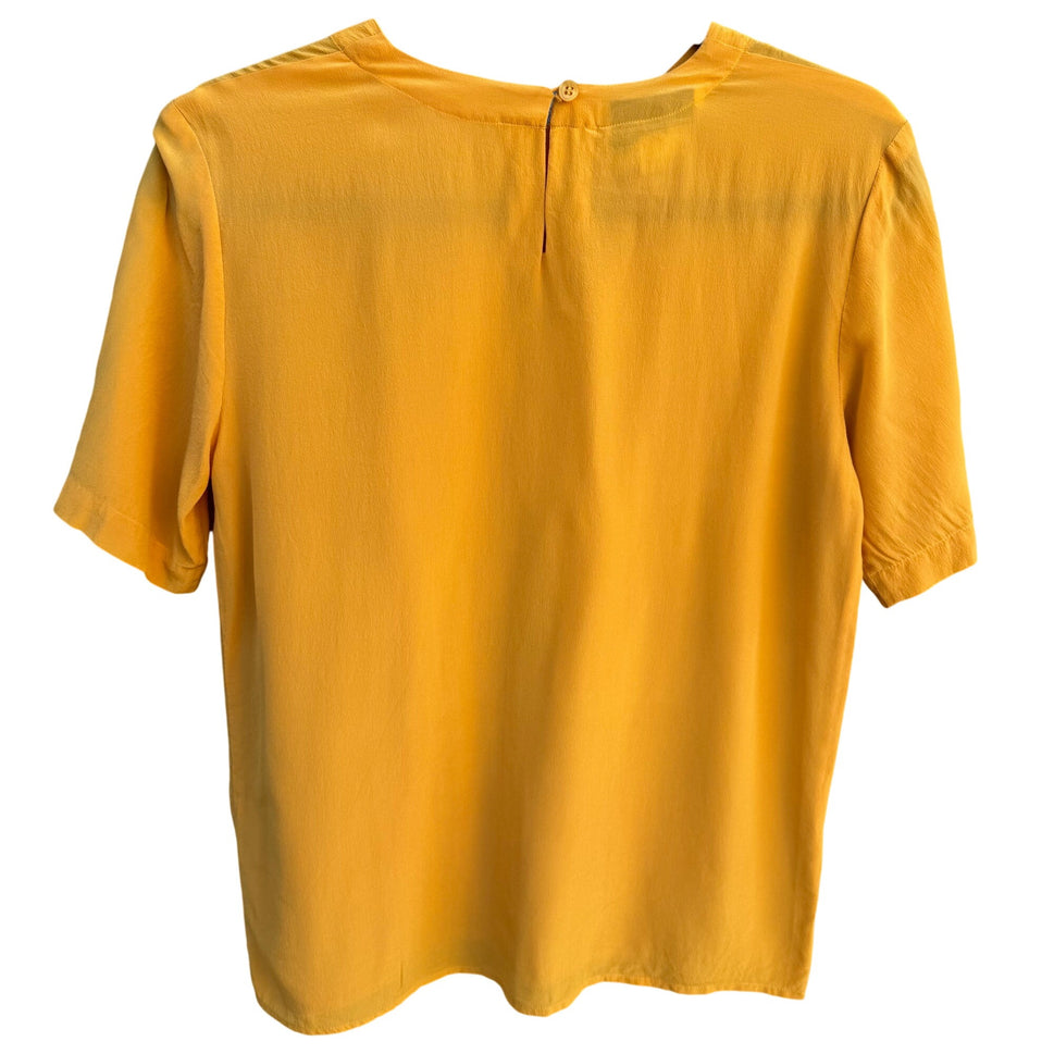 Christie & Jill Vintage Womens Yellow Pure Silk Short Sleeve Keyhole Blouse S
