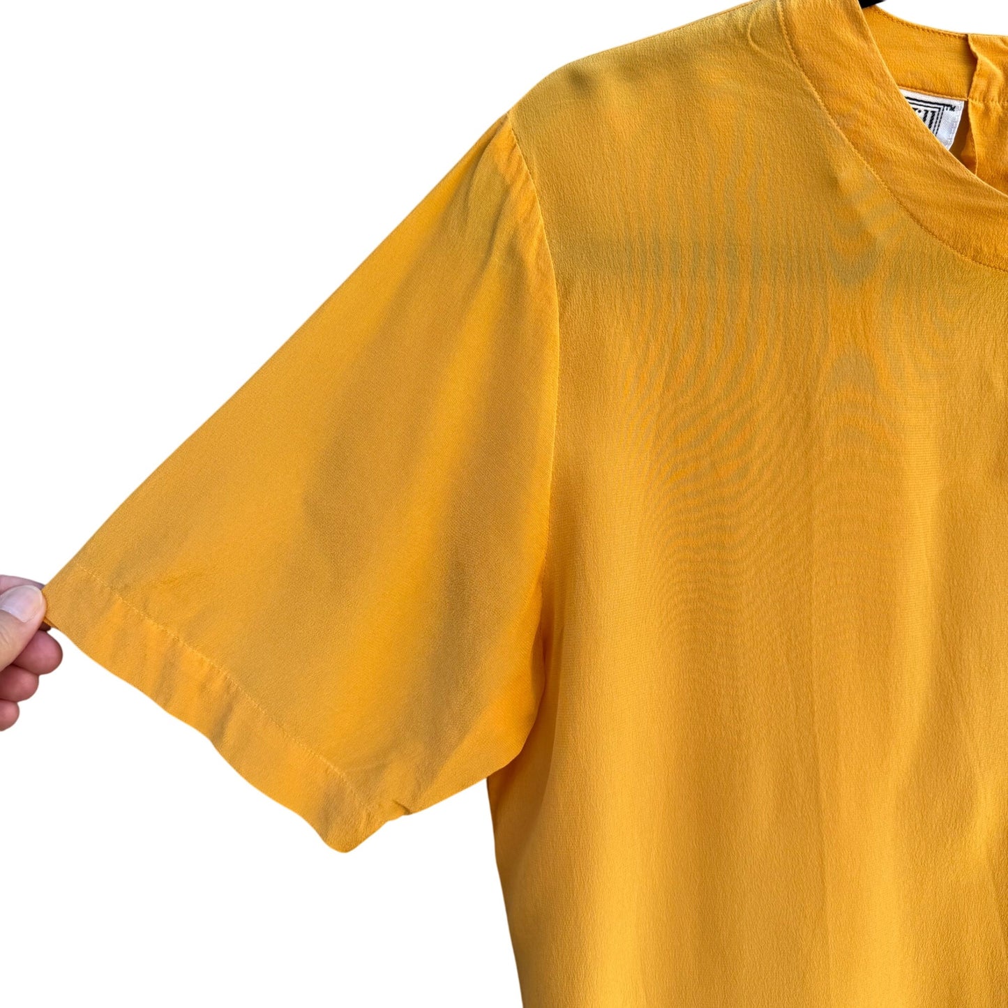 Christie & Jill Vintage Womens Yellow Pure Silk Short Sleeve Keyhole Blouse S