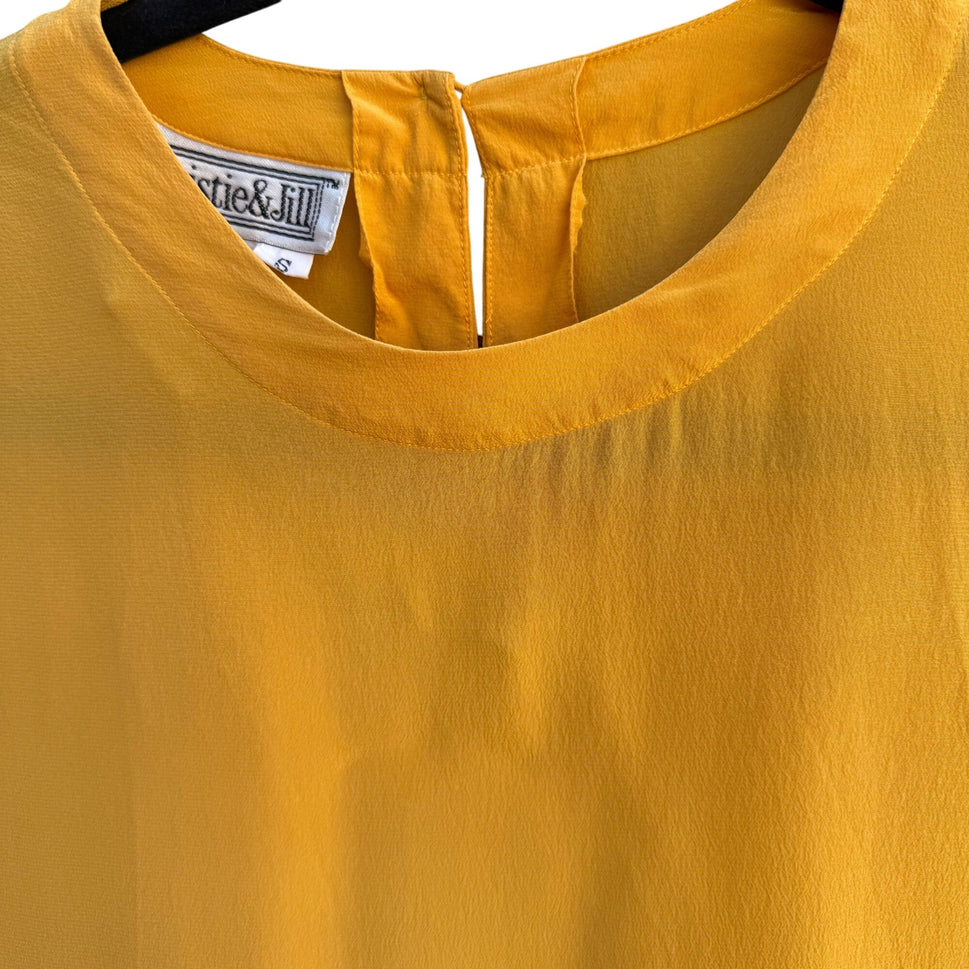 Christie & Jill Vintage Womens Yellow Pure Silk Short Sleeve Keyhole Blouse S