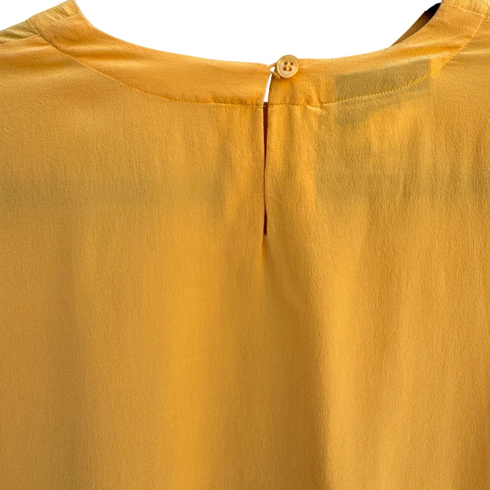 Christie & Jill Vintage Womens Yellow Pure Silk Short Sleeve Keyhole Blouse S