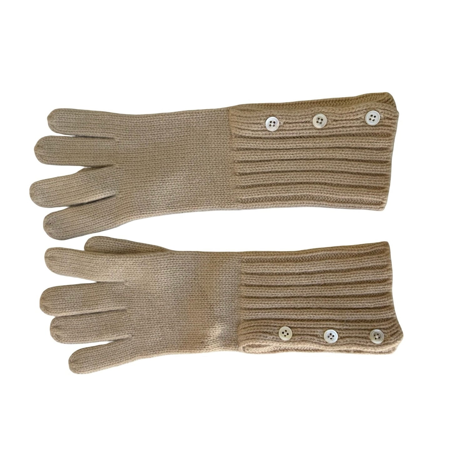 Banana Republic 100% Cashmere Gloves Tan Camel Ribbed Button Cuff Long Knit Warm