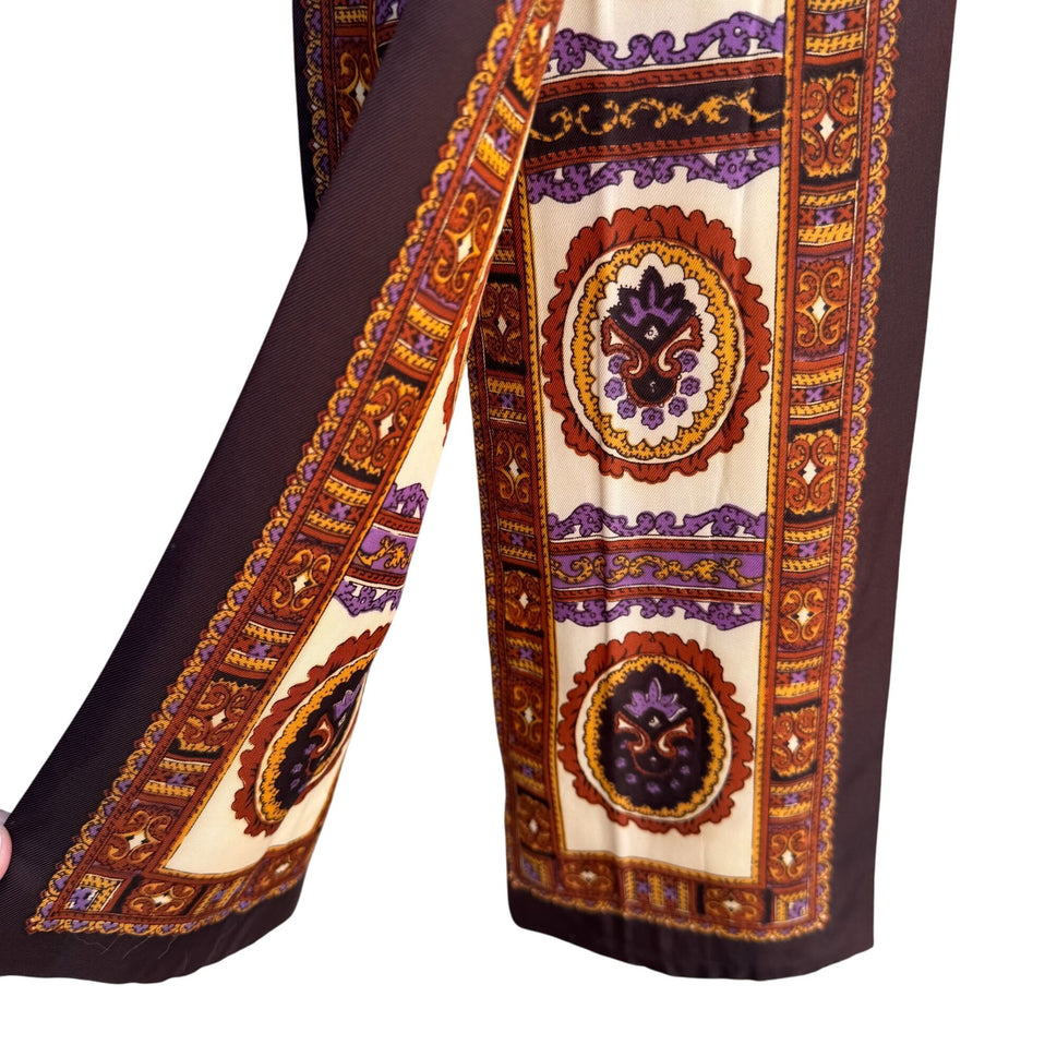 Vintage Silk Womens Multicolor Ornate Floral Design Silk Scarf Wrap Belt Tie