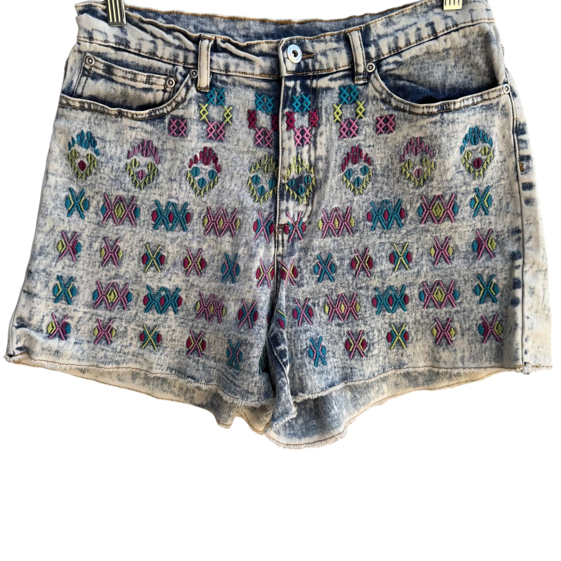 Dg2 By Diane Gilman Womens Embroidered Acid Wash Stretch Denim Cutoff Shorts 8