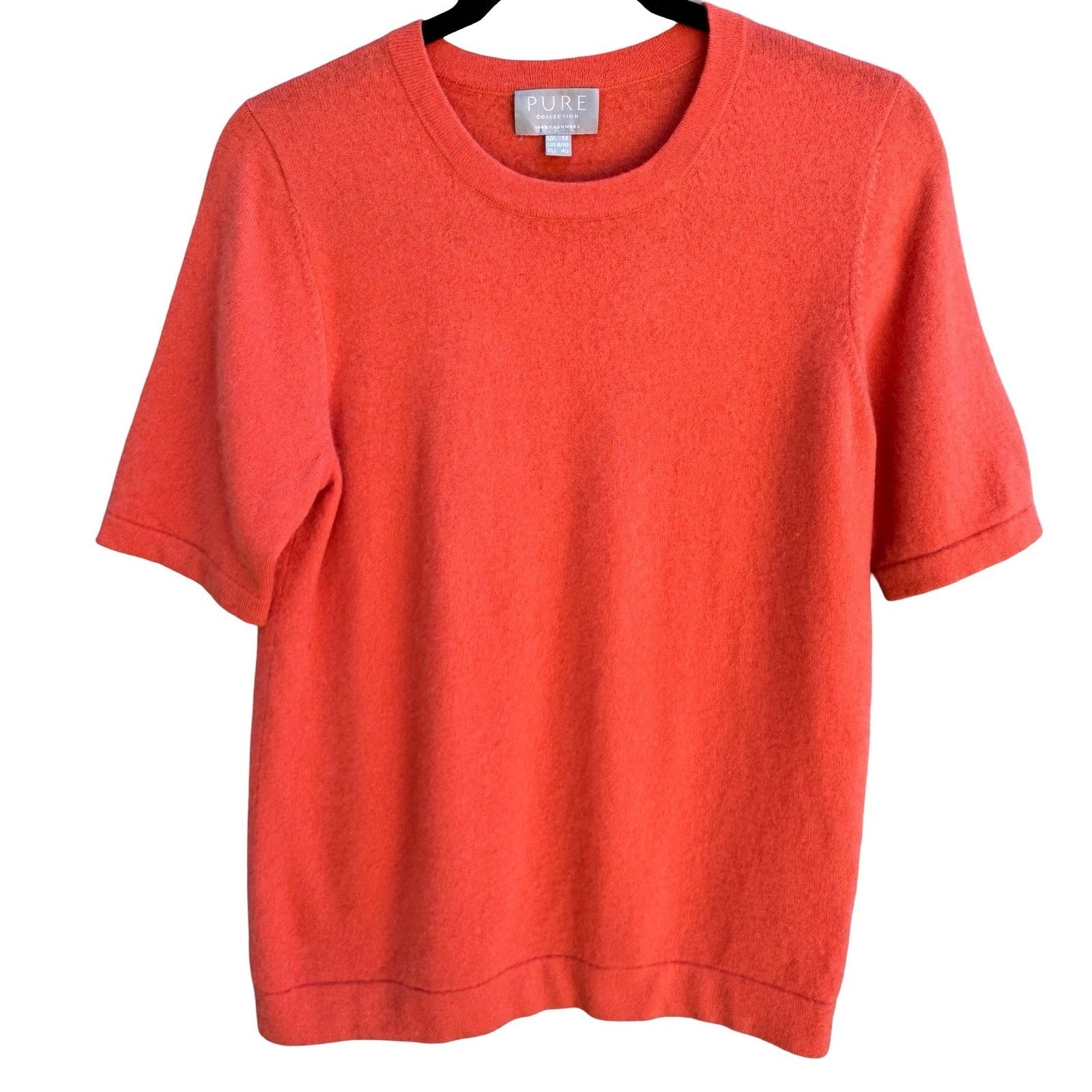 Pure Collection Cashmere Short Sleeve Orange Sweater 8 Old Money Quiet Luxury