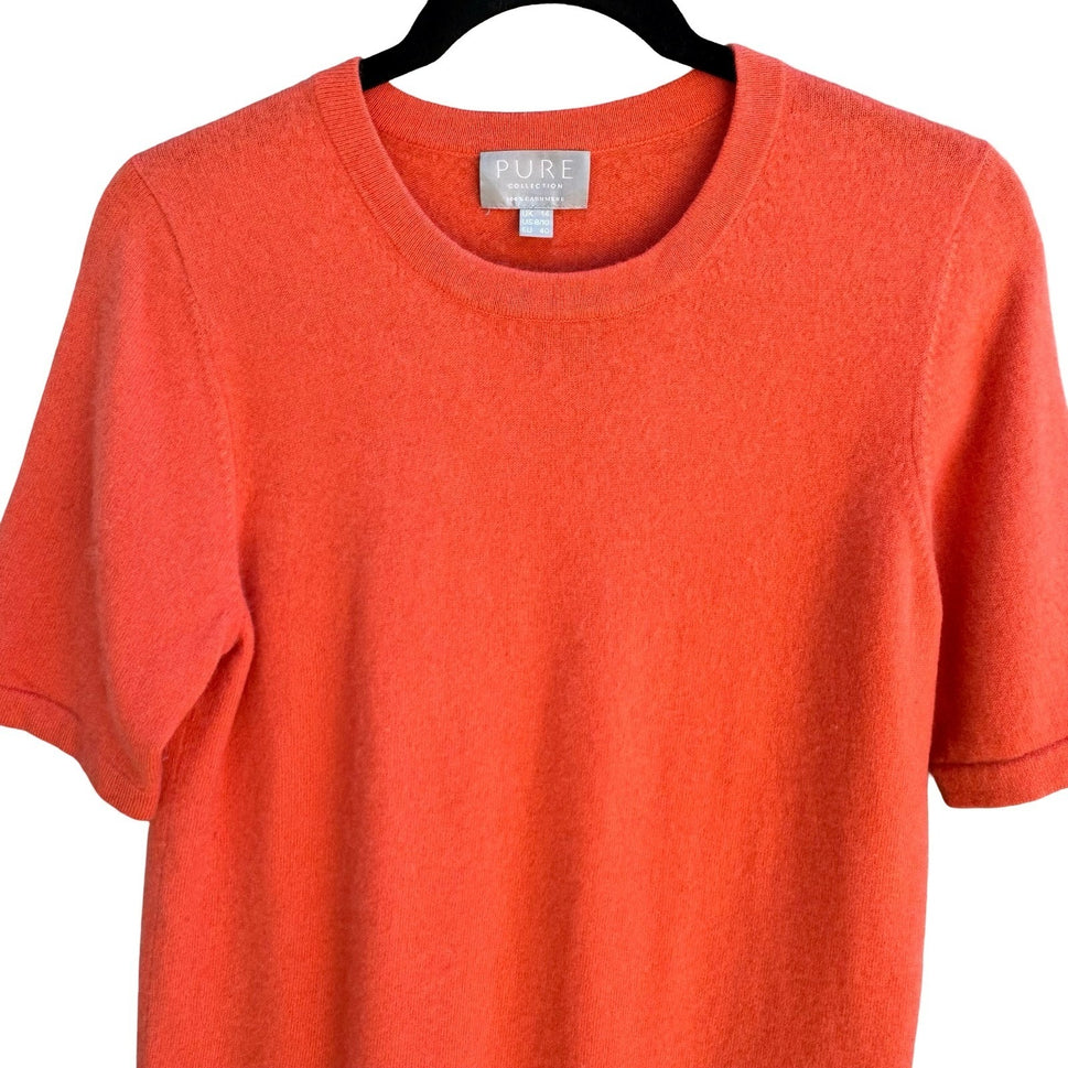Pure Collection Cashmere Short Sleeve Orange Sweater 8 Old Money Quiet Luxury