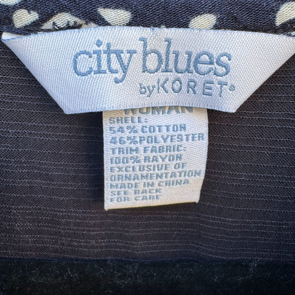 City Blues By Koret Womens Blue Linen Band Collar Embroidered Lightweight Jacket