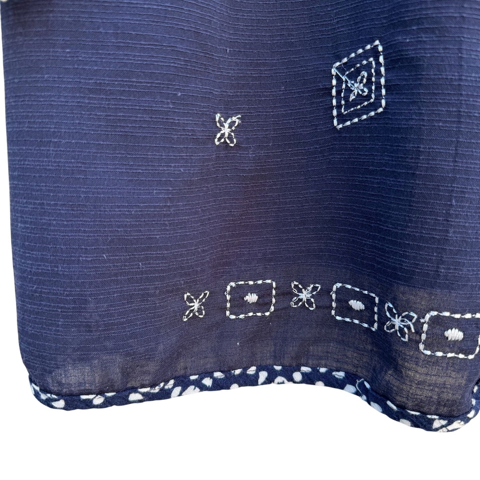 City Blues By Koret Womens Blue Linen Band Collar Embroidered Lightweight Jacket