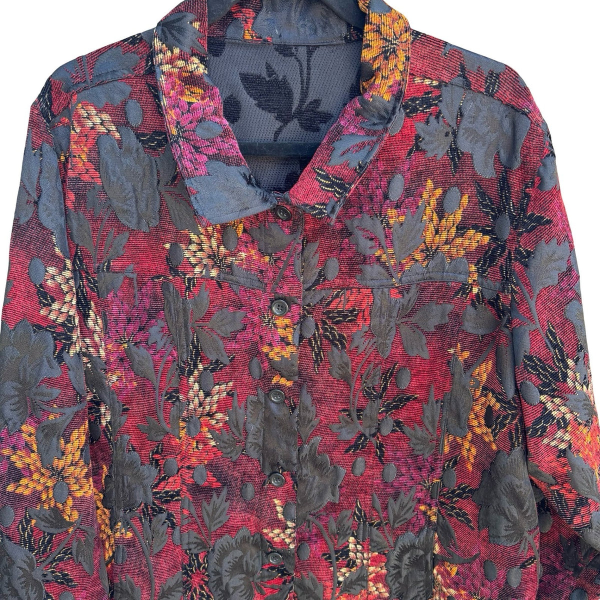 Vintage Boho Art To Wear Grannycore Dark Floral Tapestry Jacquard Blazer Jacket