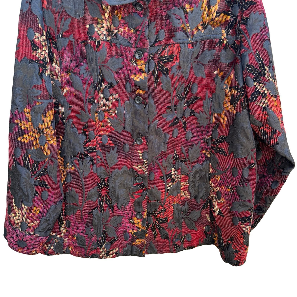 Vintage Boho Art To Wear Grannycore Dark Floral Tapestry Jacquard Blazer Jacket