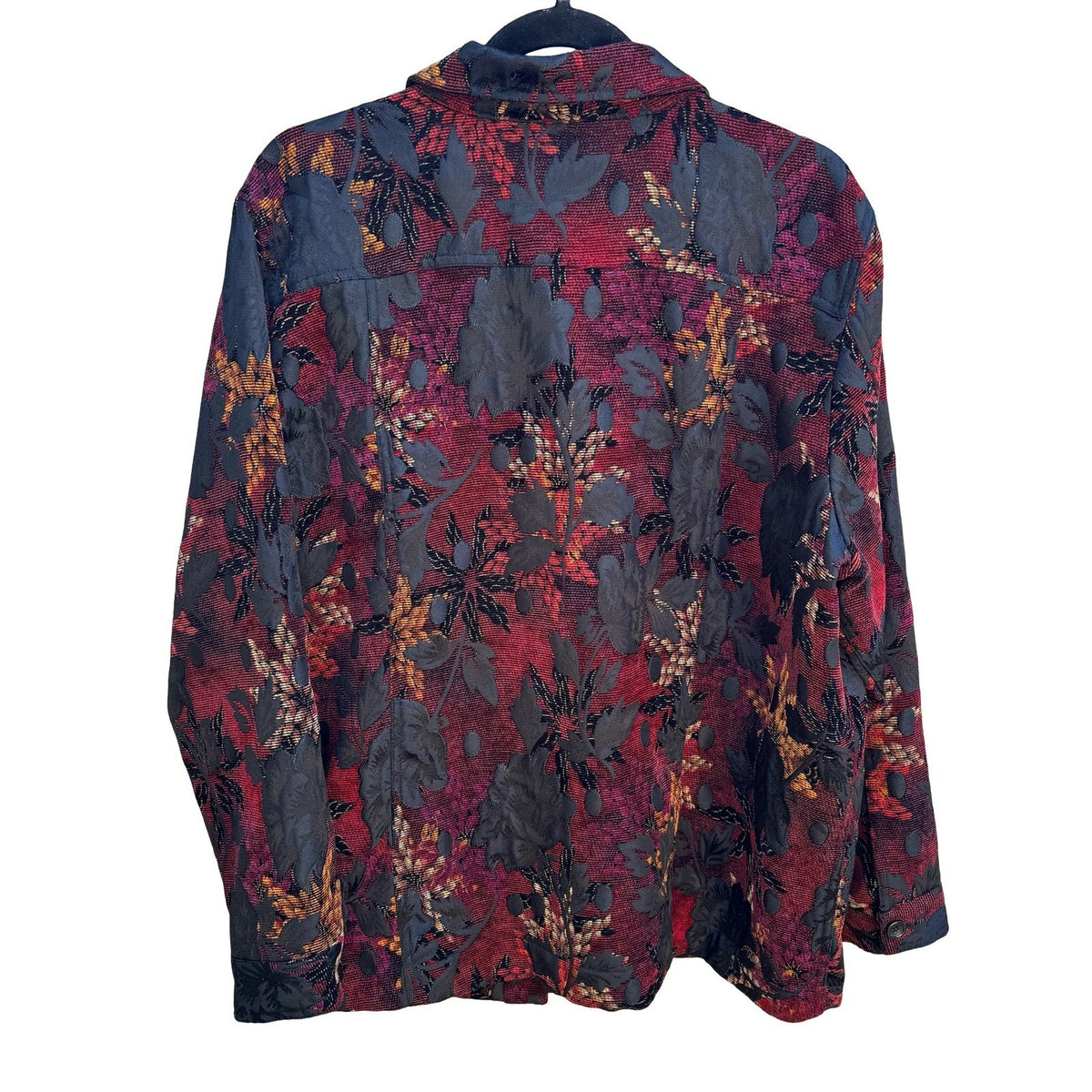 Vintage Boho Art To Wear Grannycore Dark Floral Tapestry Jacquard Blazer Jacket