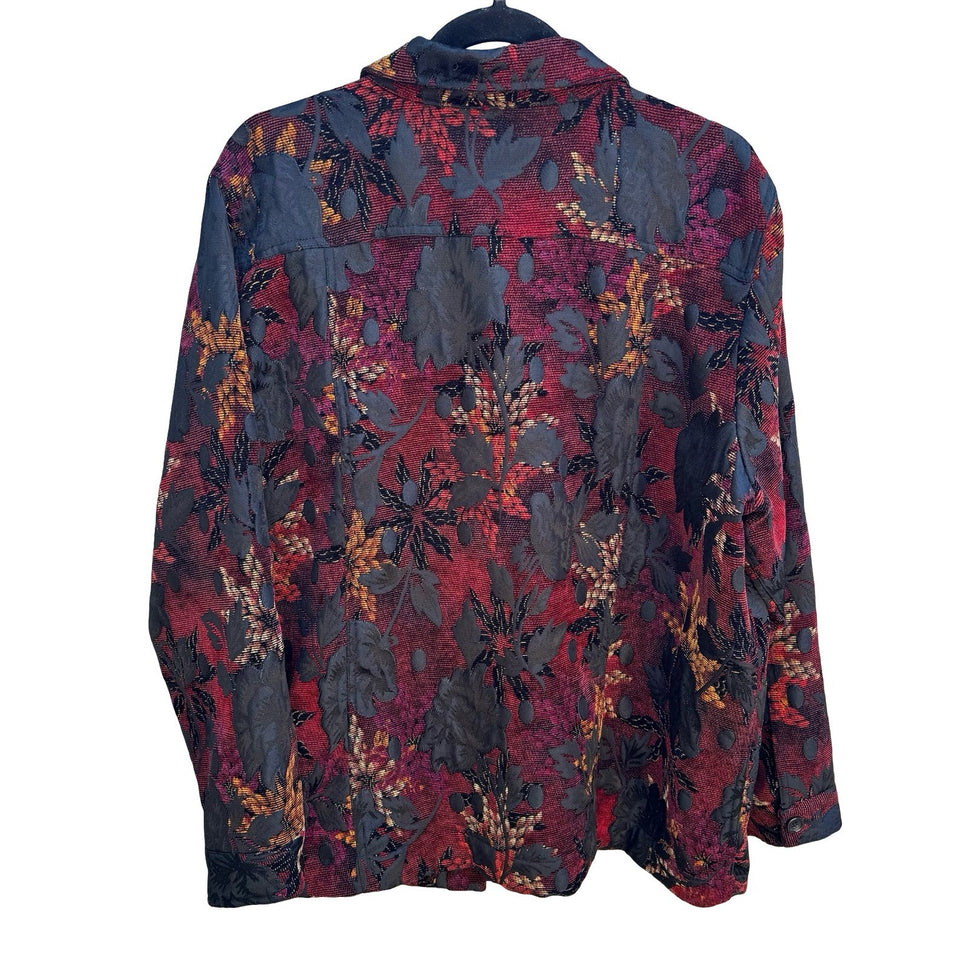 Vintage Boho Art To Wear Grannycore Dark Floral Tapestry Jacquard Blazer Jacket
