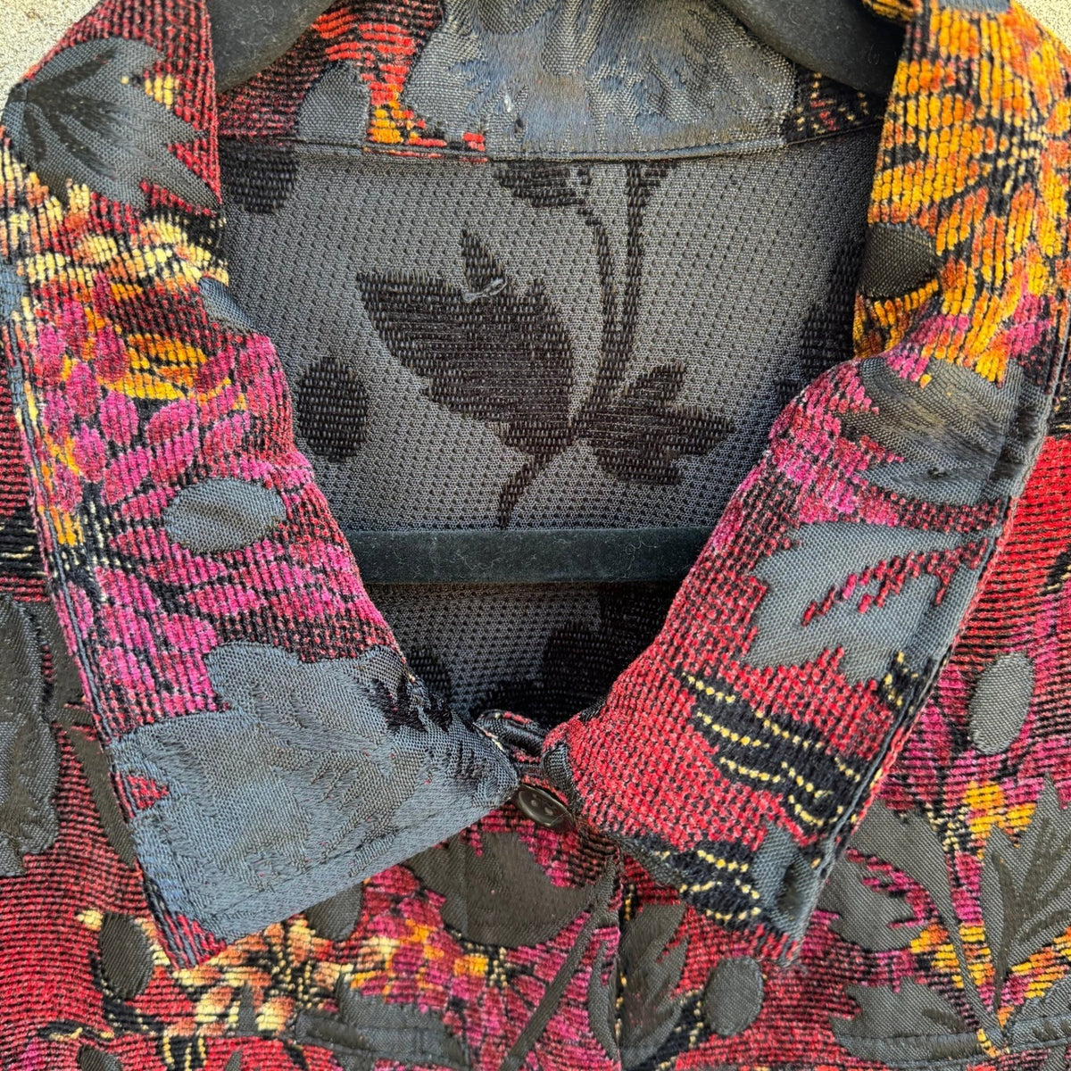 Vintage Boho Art To Wear Grannycore Dark Floral Tapestry Jacquard Blazer Jacket